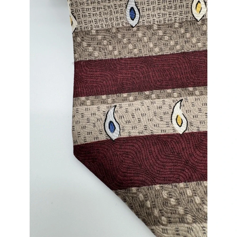 JRR Factory Direct Apparel Silk Tie Burgundy Tan Geometric Stripe Necktie‎